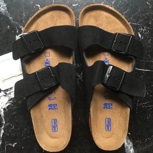 Birkenstock Arizona Black Suede Soft Footbed sz 38